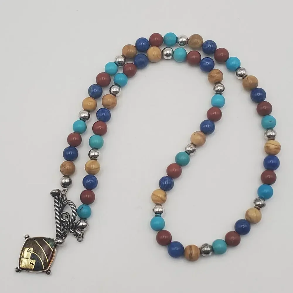Carolyn Pollack Relios Sterling 925 Silver Multi Gemstone Bead Necklace 16 in.